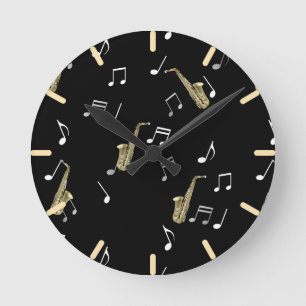 Jazzy Saxophone en Musical Notes Ronde Klok