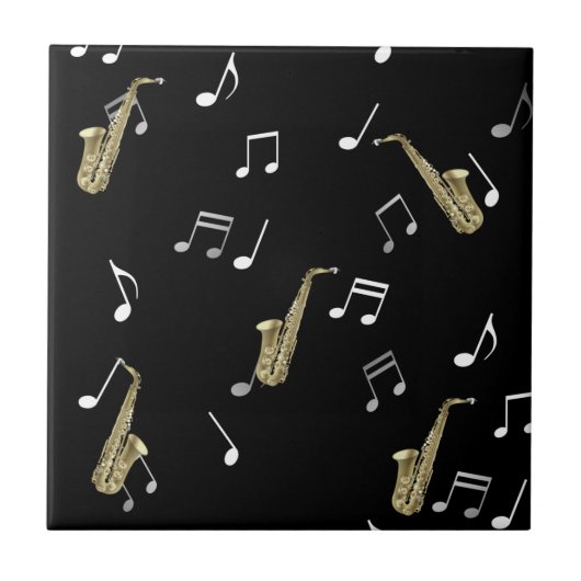 Jazzy Saxophone en Musical Notes Tegeltje (Voorkant)
