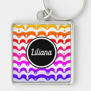 Jazzy Tropical psychedelic Dripping Stripes Sleutelhanger