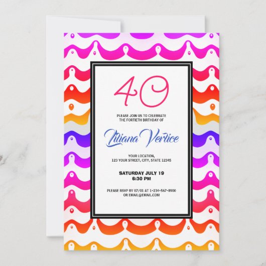 Jazzy Tropical Psychedelic Wavy Stripes Invitation Kaart (Voorkant)