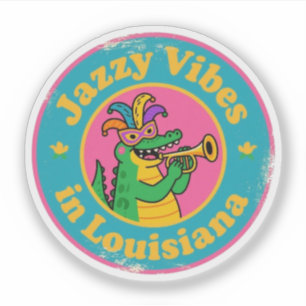 Jazzy Vibes_ Louisiana Alligator met Mask Retro Sticker