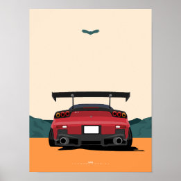 JDM Rode RX-7 Achteraanzicht Racende Auto Illustra Poster