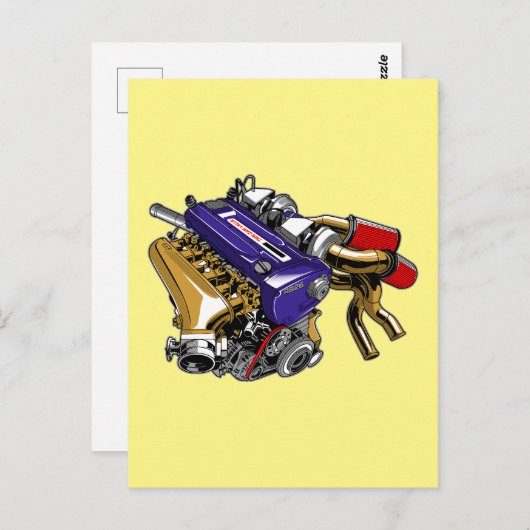 JDM ZESCILINDER TURBOMOTOR BRIEFKAART (Voorkant / Achterkant)