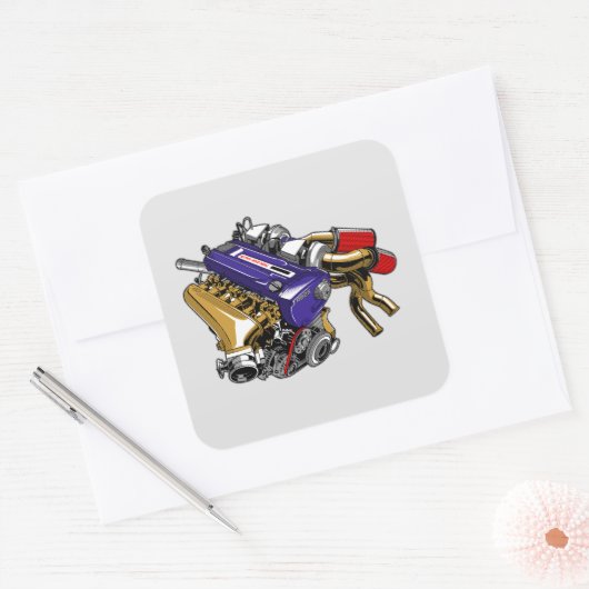 JDM ZESCILINDER TURBOMOTOR VIERKANTE STICKER (Envelop)
