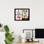 Je 3 familiefoto's & naam op zwart poster (Thuiskantoor)