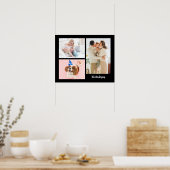 Je 3 familiefoto's & naam op zwart poster (Keuken)
