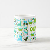 Je aangepaste naam Kinder Cute Green Blue Dinosaur Koffiemok (Center)