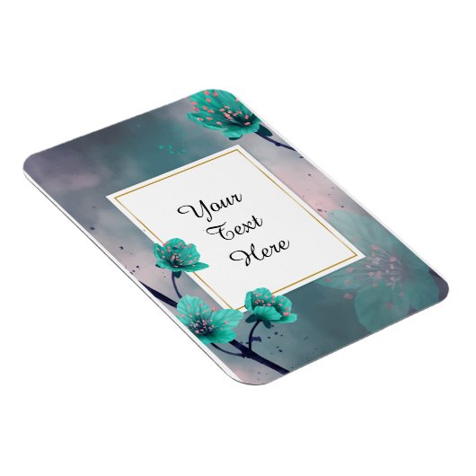 Je aangepaste tekst - Blauwgroen bloemen op maat Magneet (Rechterzijde)