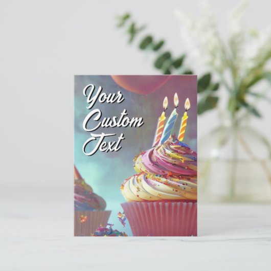 Je aangepaste tekst Happy Birthday Cupcake Sjabloo Feestdagenkaart (Staand voorkant)