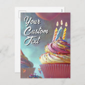 Je aangepaste tekst Happy Birthday Cupcake Sjabloo Feestdagenkaart (Voorkant / Achterkant)