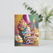Je aangepaste tekst Happy Birthday Cupcake Sjabloo Feestdagenkaart (Staand voorkant)