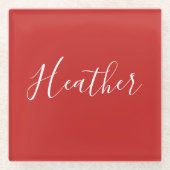 Je aangepaste witscript op rood glazen onderzetter (Voorkant)