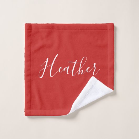 Je aangepaste witscript op rood washandje (Wasdoekje)