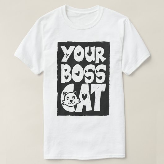 Je baas kat in het wit t-shirt (Design voorkant)