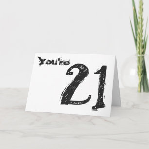 Je bent 21, grote zwart-witte tekst op wit. kaart