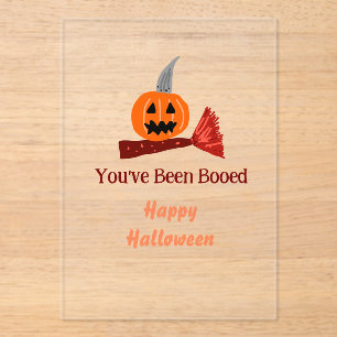 Je bent Booed fijn Halloween pompoen bezem sc Acryl Uitnodigingen