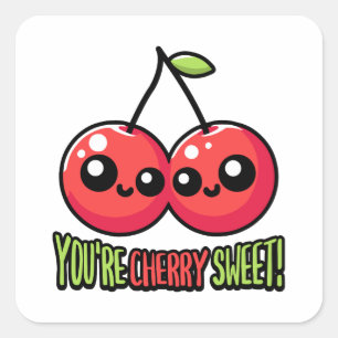 Je bent Cherry Sweet! Schattige Cherry Pun Vierkante Sticker
