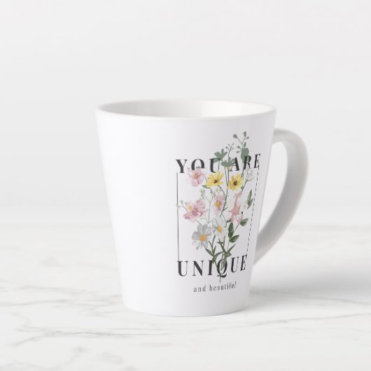 Je bent een unieke Floral Slogan Latte Mok (Rechterhoek)