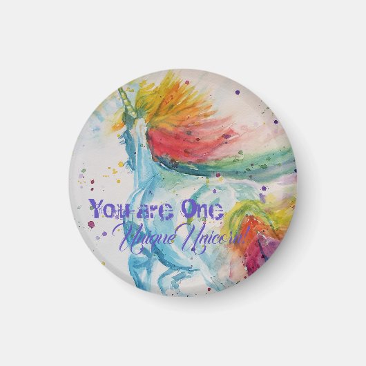 Je bent een unieke Unicorn! RegenboogWaterverf Magneet (Voorkant)