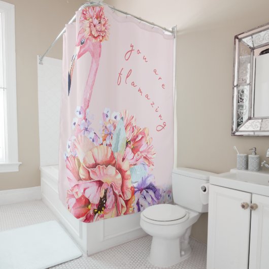 Je bent Flamazing - Floral Flamingo|Kleur Bars Douchegordijn (In situ)