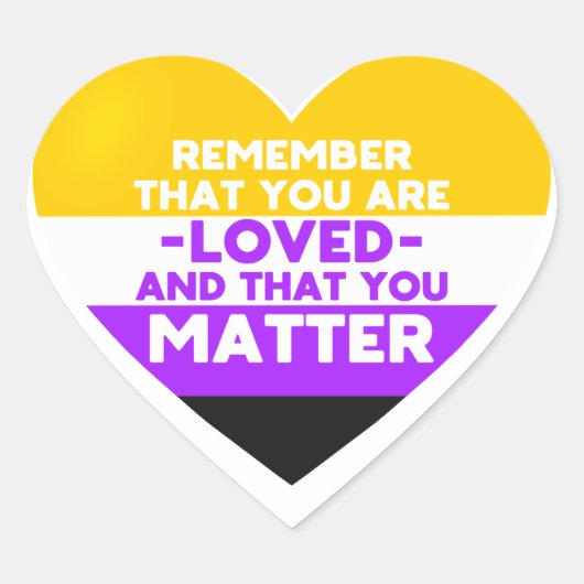 Je bent geliefd You matter (Nonbinary vlag hart) Hart Sticker (Voorkant)