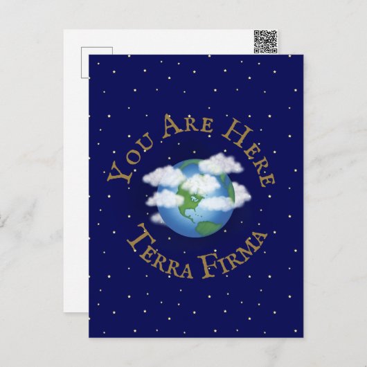 "Je bent hier - Terra Firma" Humoureuze Planet Ear Briefkaart (Voorkant / Achterkant)