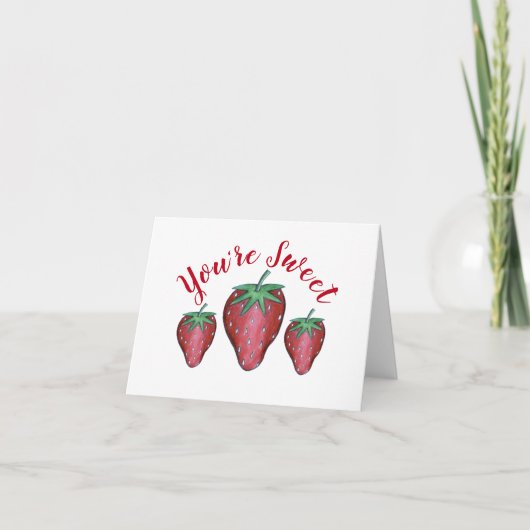 Je bent lief roze rood aardbei fruit dank je bedankkaart (Voorkant)