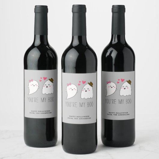 Je bent mijn Boo Halloween Kawaii Ghost Simpel Wijn Etiket (Flessen)