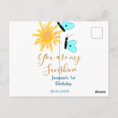 Je bent mijn zonneschijn geel oranje zon blauw bot briefkaart (Achterkant)