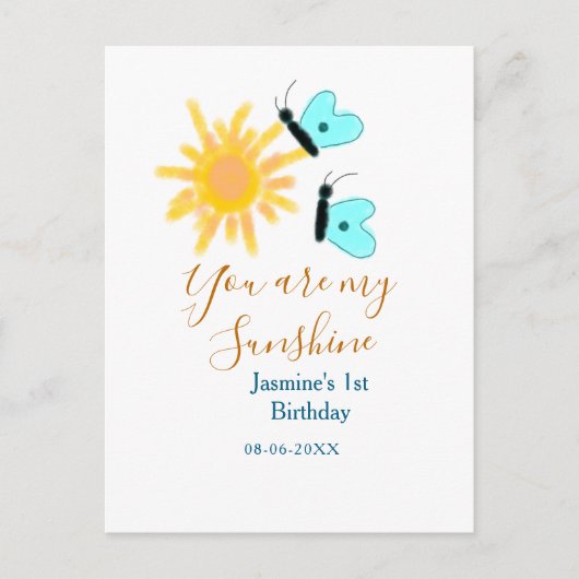 Je bent mijn zonneschijn geel oranje zon blauw bot briefkaart (Voorkant)