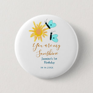Je bent mijn zonneschijn geel oranje zon blauw bot ronde button 5,7 cm