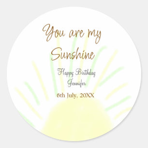 Je bent mijn zonneschijn gele pastel verjaardag na ronde sticker