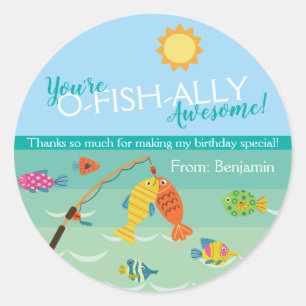 Je bent O-Fish-Ally uitgenodigd. Birthday Bedankt Ronde Sticker