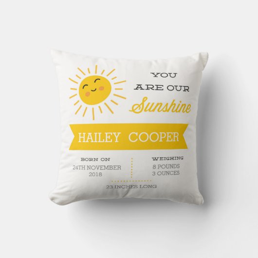 Je bent onze Sunshine - Nursery Birth Stats Pillow Kussen (Voorkant)