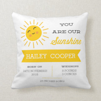 Je bent onze Sunshine - Nursery Birth Stats Pillow Kussen