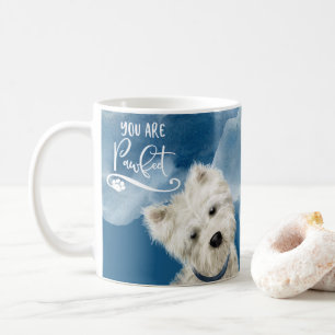 Je bent Pawfect, Westie Poodle Dog Fun Pun Blue Koffiemok
