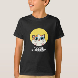 Je bent Purrdy Funny Cat Pun Dark BG T-shirt