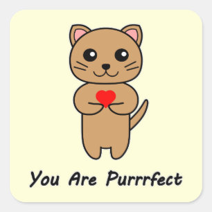 Je Bent Purrrfect - Gele Achtergrond Vierkante Sticker