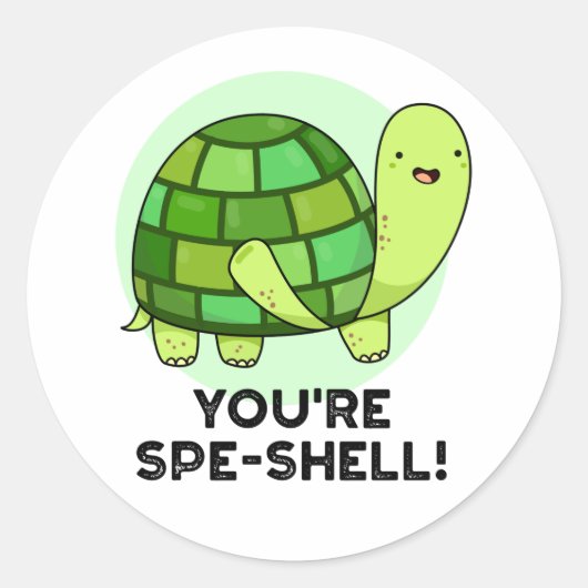 Je bent Spe-shell Funny Tortoise Pun Ronde Sticker (Voorkant)