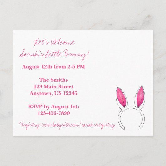 Je Bent Uitgenodigd Baby Shower Klein Konijn Roze Uitnodiging Briefkaart (Achterkant)