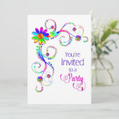 Je bent uitgenodigd, Fun Floral, kleurrijk Kaart (Staand voorkant)