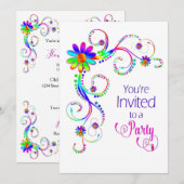 Je bent uitgenodigd, Fun Floral, kleurrijk Kaart (Voorkant / Achterkant)