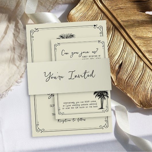 Je bent uitgenodigd om de palmbruiloft te coördin uitnodigingen wikkel