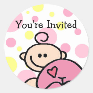 Je bent uitgenodigd voor een getikt roze meisje ronde sticker