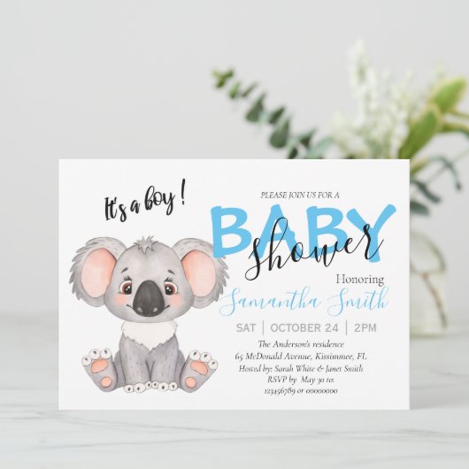 Je bent uitgenodigd voor een Koala Baby shower Aankondiging (Staand voorkant)