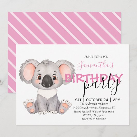 Je bent uitgenodigd voor een Koala-tastische 1e ui Aankondiging (Voorkant / Achterkant)