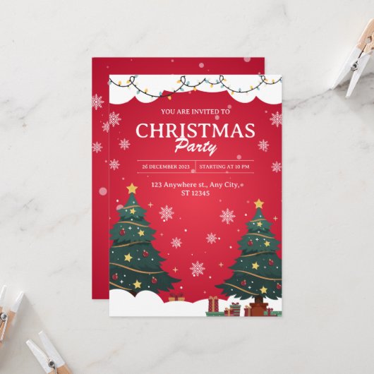 Je bent uitgenodigd voor het kerstfeest kaart (Voorkant / Achterkant in situ)