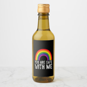 Je Bent Veilig Bij Mij LGBTQ Pride Maand Regenboog Wijn Etiket