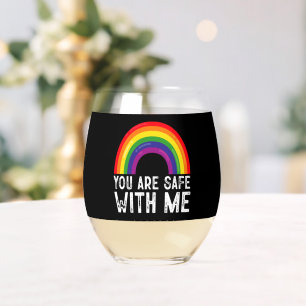 Je Bent Veilig Bij Mij LGBTQ Pride Maand Regenboog Wijnglas Zonder Voet