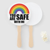 Je bent veilig bij mij LGBTQ Rainbow Pride Handwaaier (Voorkant en achterkant)